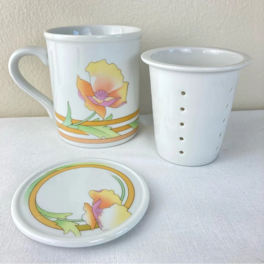 Toscany Floral Porcelain Tea Mug with Infuser strainer & lid